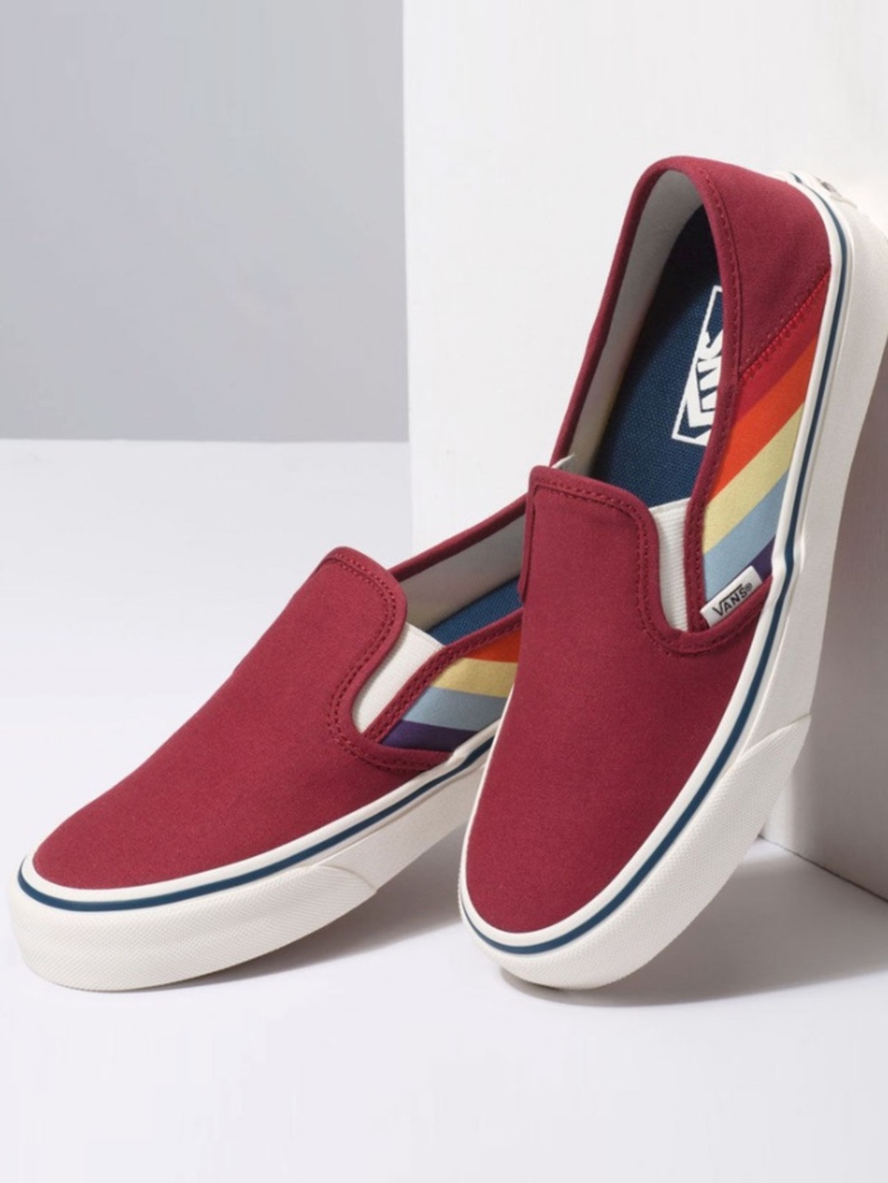 Vans Slip-On Loafers in Burgundy with Rainbow Lining
